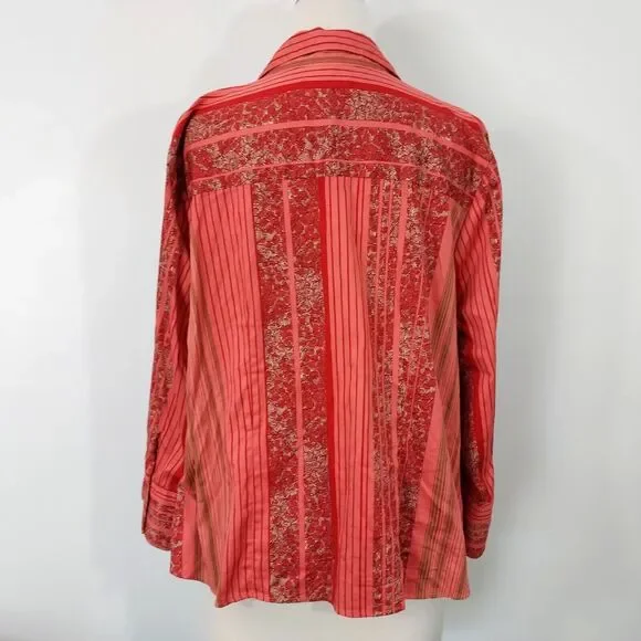 CJ Banks Shirt Top Womens Plus 1X Button Up Stretch Striped Floral 3/4 Sleeves - Picture 6 of 12